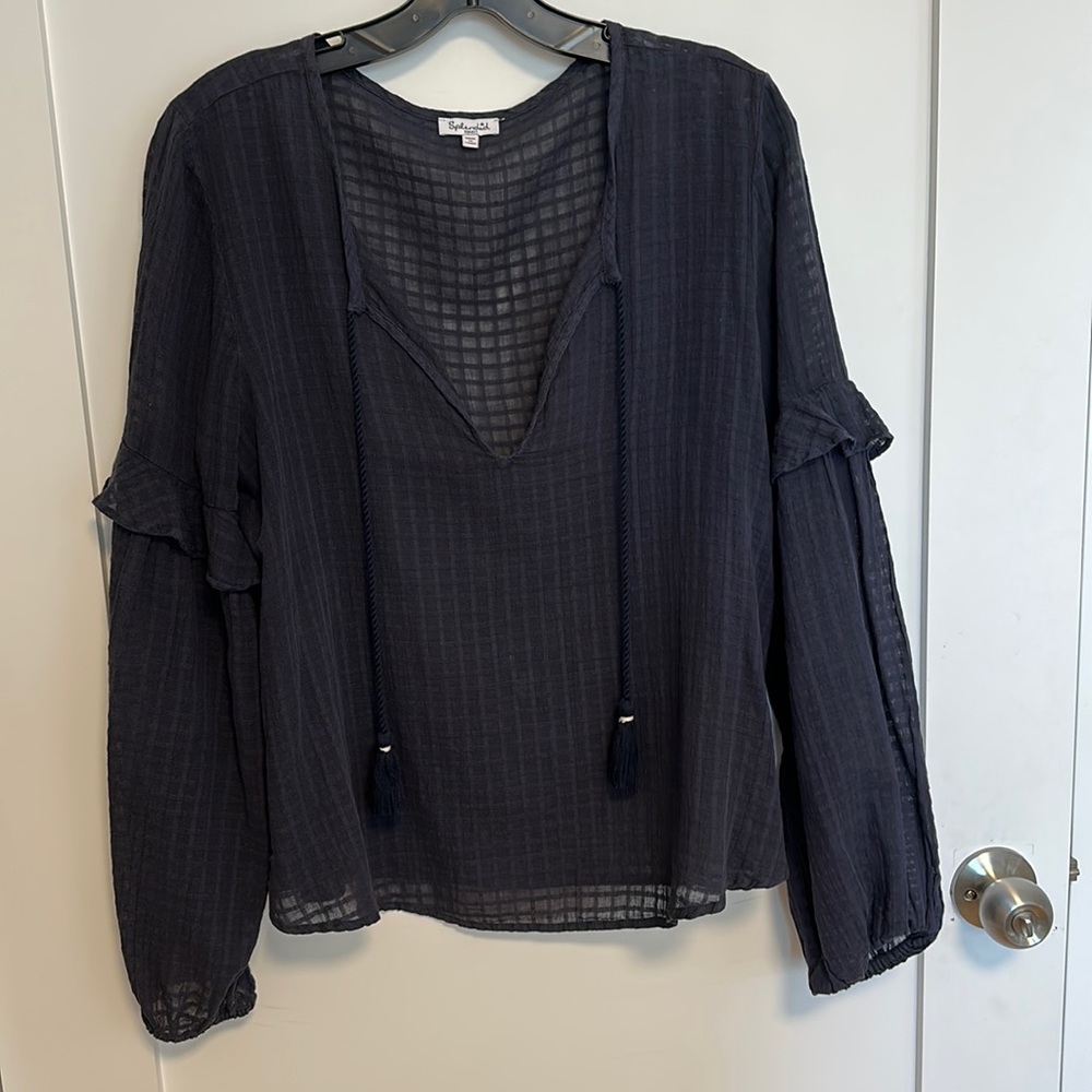 Splendid navy tie blouse